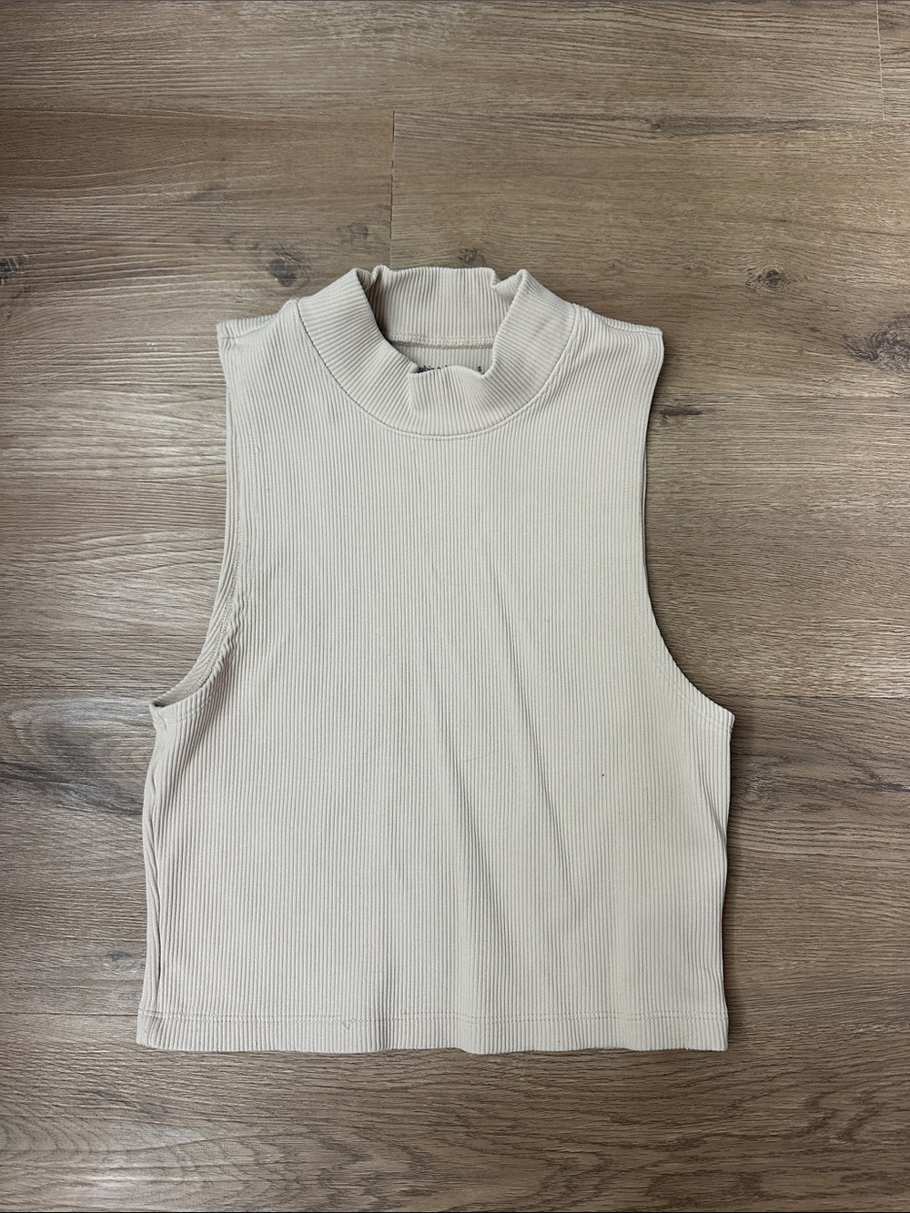 Abercrombie & Fitch Cream Ribbed Sleeveless Mock Neck Crop Top